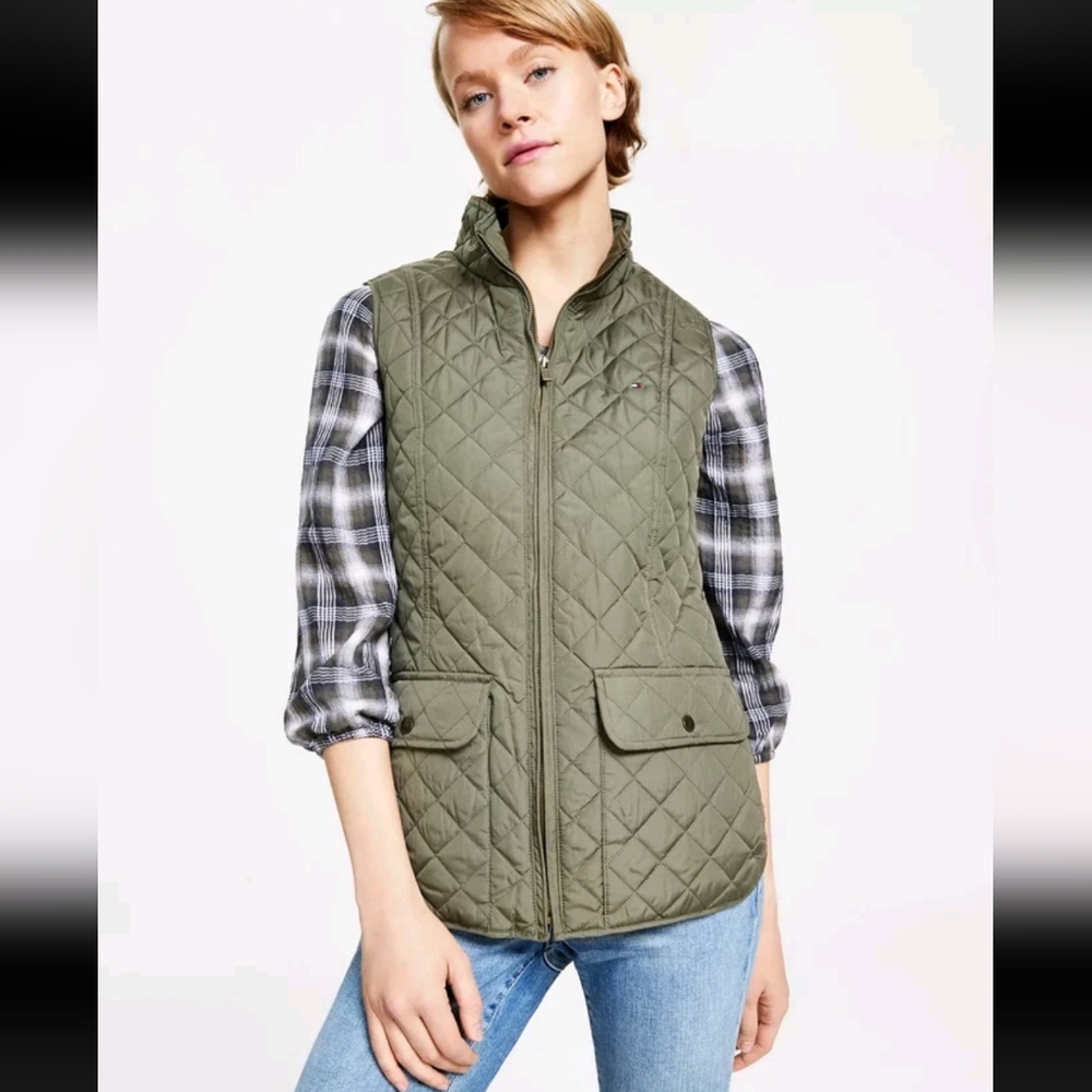 TOMMY HILFIGER Granola FALL Hiking Outdoor Quilted Vest Green NWOT SIze Med